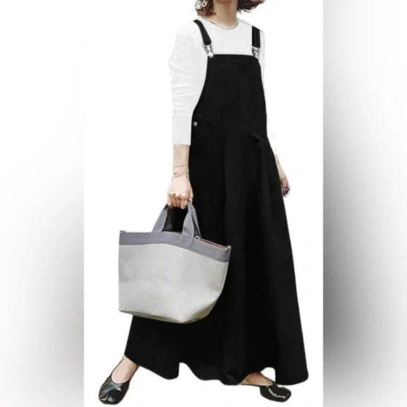 67. XS Women's Casual Loose A Line Long Suspender Skirt Overall Pinafore Dress - Picture 1 of 8